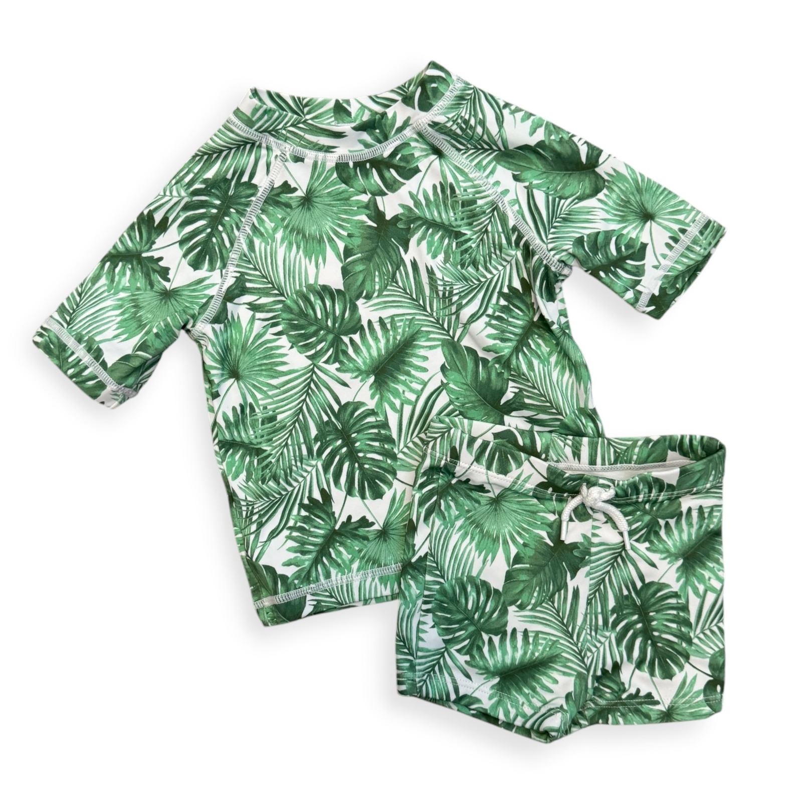 Janie And Jack Baby Boys Green Tropical Palm Rash Guard Swim Set 6-12 Months